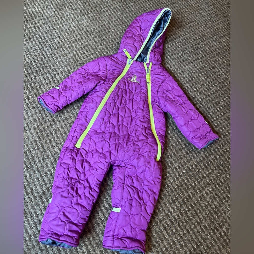 💜Rugged Bear Bunting / Snowsuit Quilted PolyesterZip Baby Size 12 Months GUC💜